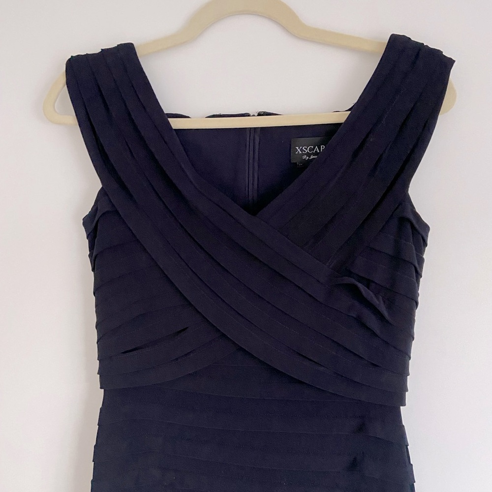 Xscape Navy Blue Ruched Mermaid Formal Gown Size 8